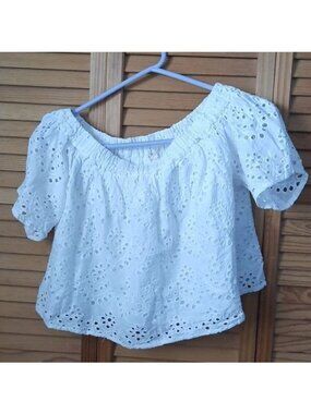 Rebellion White Eyelet Off the Shoulder Crop Top